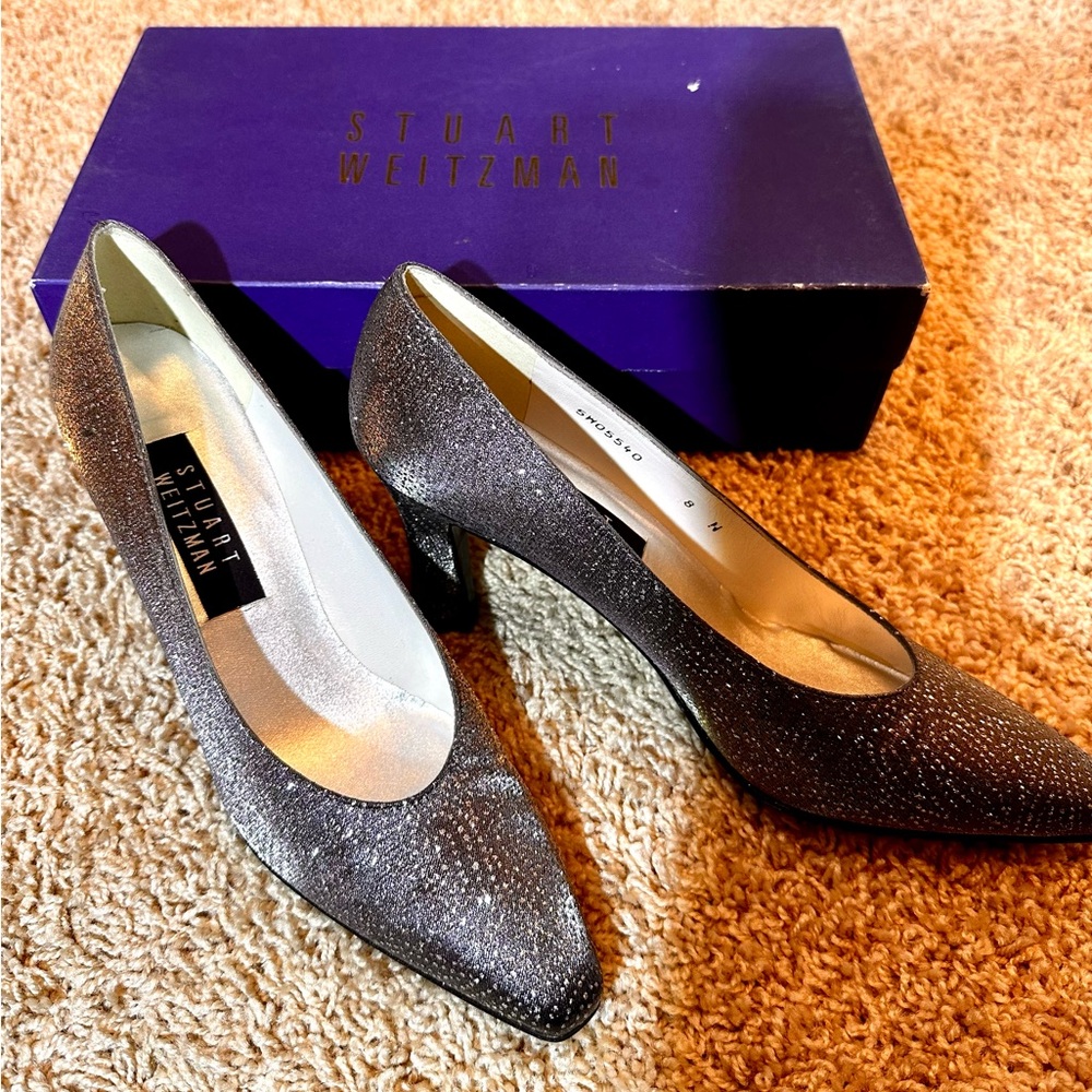 NWT- Stuart Weitzman Glittering Silver Heels - Picture 2 of 15
